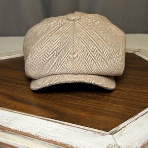 Tan Herringbone Newsboy Cap